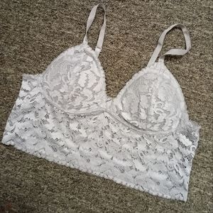 Anemone silver floral lace crop top new